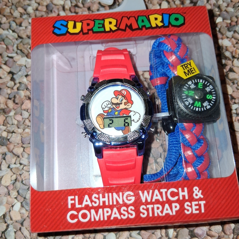 Nintendo Super Mario Flashing Watch with Red and Blue Strap